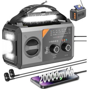 20000mAh Weerradio voor Noodgevallen met Draadloze Luidspreker, Zonne-energie, Handslinger en SOS-Alar