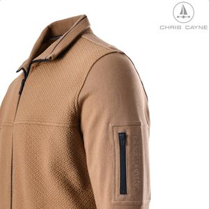 Chris Cayne heren vest - maat M - camel - structuur en gedeeltelijk glad - vest met rits - steekzakken met rits - zakje op mouw -