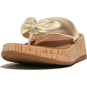 Fitflop F-mode Leather-twist Flatform Toe-thongs Slippers Goud EU 39 Vrouw