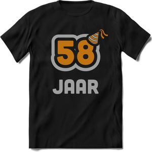 58 Jaar Feest T-Shirt | Goud - Zilver | Grappig Verjaardag Cadeau Shirt | Dames - Heren - Unisex | Tshirt Kleding Kado | - Zwart - 3XL