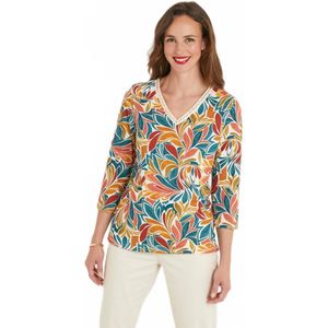 Bedrukt stretch T-shirt met V-hals