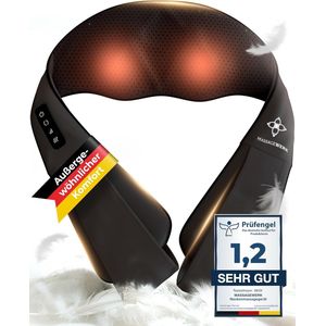 MASSAGEWERK® Shiatsu rug- en nekmassageapparaat, elektrisch nekmassageapparaat met warmtefunctie, ergonomisch, ideaal voor het verlichten van spierspanning en pijn (zwart)