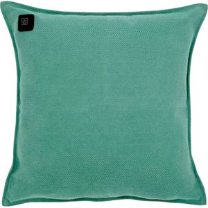 Warmpi® Draadloos Warmtekussen incl Warmpi® Powerbank (10.000mah) - Chenille Turquoise - Elektrisch Verwarmd sierkussen heeft ook kabel van 3m voor opwarming via stopcontact of USB Poort - 3 standen - Afmeting 45x45cm - oplaadbaar infrarood kussen