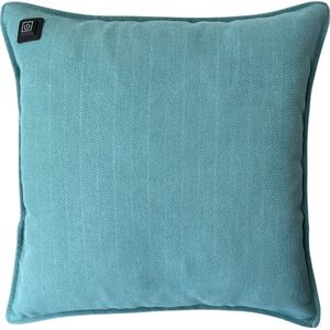 Warmpi® Draadloos Warmtekussen incl Warmpi® Powerbank (10.000mah) - Chenille Turquoise - Elektrisch Verwarmd sierkussen heeft ook kabel van 3m voor opwarming via stopcontact of USB Poort - 3 standen - Afmeting 45x45cm - oplaadbaar infrarood kussen