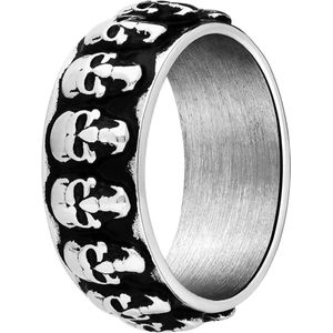 Lucardi Heren Stalen ring met doodskop - Ring - Staal - Zilver - 22 / 69 mm