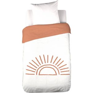sweeek - Katoenen beddengoed omkeerbare getufte zon wit/terracotta 1-persoons 140x200cm - solino