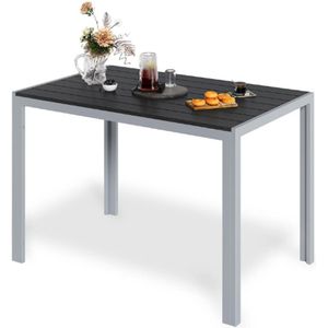 Tuintafel-van-Aluminium-en-WPC-110x70x72-cm-Rechthoekig-Weerbestendig-Balkontafel-Tuinbijzettafel-Tuintafeltje-Terrastafel-Koffietafel-Bistrotafel-Eettafel-voor-Buiten-Zwart-Zilvergrijs