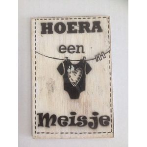 Postkaart Hoera een Meisje  (hout)