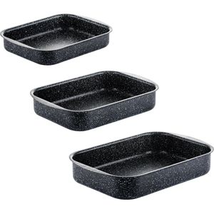 Westinghouse Ovenschaal Braadslede Bundel - Ø 25 + 30 + 35 cm - Zwart Marmer - Set met 3 Ovenschalen - Ovenschalenset