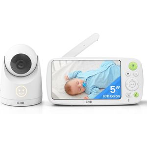 Babyfoon met camera en 5 inch HD-screen, 4000 mAh batterij en nachtzicht