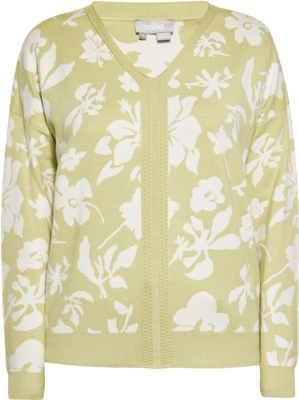 usha - Pullover - Met Bloemenmotief - V-hals - Lange Mouwen