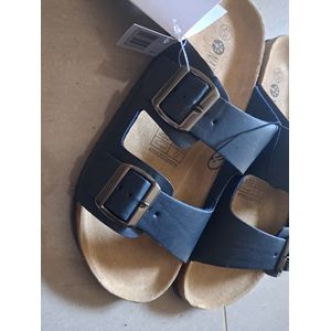 Livergy Heren Slippers - Blauw - Maat 44 - Echt Leer - Met verstelbare bandjes