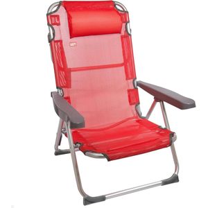 Folding Beach Chair with Reclining Function and Cushion - 5 Levels Red - Lightweight - Carry Handle - 48 x 60 x 90 cm