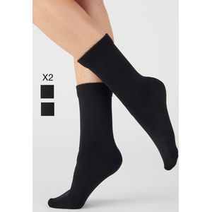 Damart - Set van 2 paar sokken met geborsteld fleece aan de binnenkant - Dames - Zwart - Eén maat