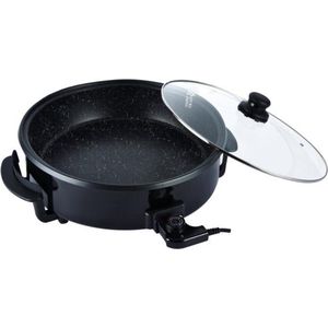 Luxe Bavary Hapjespan - Elektrische Hapjespan 42 cm x 9 cm diep - Pizza pan - Regelbare thermostaat - Met deksel - Paella pan - Zwart