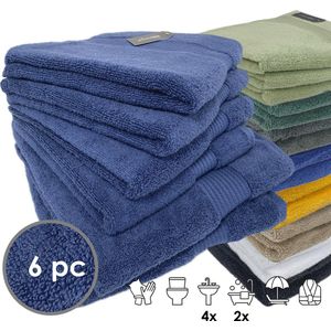 iSleep Terry Badtextiel - Voordeelset (6 delig) - 4x Handdoek 60x110 cm - 2x Badlaken 70x140 cm - Donker Blauw