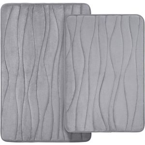 Homaxy Badmatten set 2-delig traagschuim absorberende badmatten set antislip wasbare badmat set 2-delig (40 x 60 cm + 50 x 80 cm, grijs)