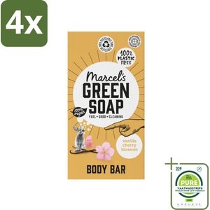Marcel's Green Soap - Body Bar - Vanilla & Cherry Blossom - Verzorgend & zacht - 150 gr - Voordeelverpakking - 4 stuks - Biologische zeep - Vegan zeep