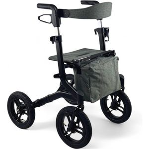 Rollator Plaza Outdoor - Zwart - Opvouwbaar - Grote Luchtbanden - Inclusief Tas en Stokhouder