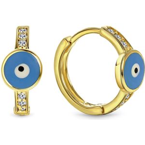 Juwelier Emo - Lucky Evil Eye Oorbellen Goud - 14 Karaat – Baby Blauw – Diameter 12mm