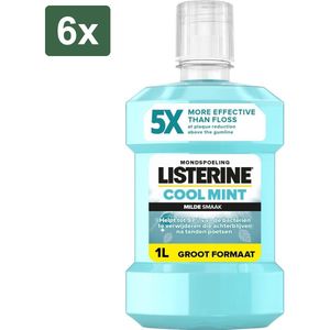 Listerine Cool Mint Milde Smaak Mondspoeling - 6x1000ml - Voordeelverpakking - Verwijdert tot 97% van bacteriën - Alcoholvrij en mild - Voorkomt tandplak