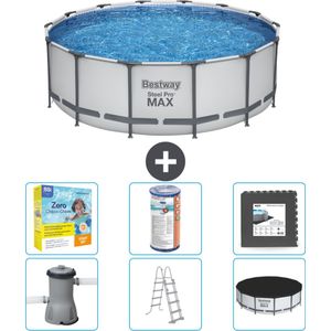 Bestway Rond Steel Pro MAX Zwembad - 427 x 122 cm Grijs - Inclusief Pomp - Ladder - Afdekzeil Onderhoudspakket - Filter - Vloertegels