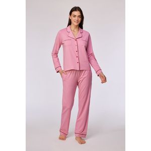 Woody pyjama dames doorknoop - roze - 252-10-YPD-Z/404 - maat L