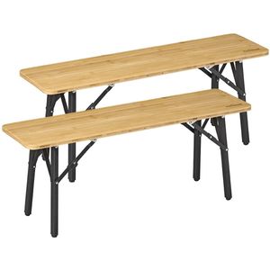 Campout Campingbank set van 2 stuks - 100 x 27 x 39 cm - Lichtgewicht Bierbank - Inklapbaar - Opvouwbare Bank - Inclusief Draagtas - Bamboe