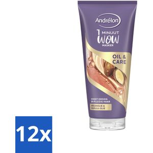 12 x Andrélon - Oil & Care - Haarmasker - 180 ml - Haar Masker - Droog Haar - Pluizig Haar - Haarmasker Arganolie - Haarmasker Marulaolie