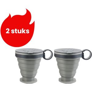 2-stuks- draagbare opvouwbare beker - Reiswaterbeker - Siliconen opvouwbare beker - Reismondwaterbeker met touw en deksel - Grijs