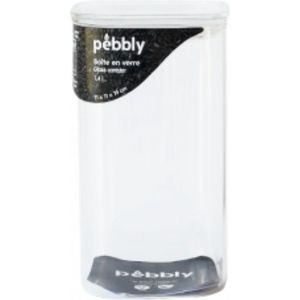 Pebbly - Vershouddoos Vierkant 1400 ml met Glazen Deksel - Borosilicaatglas - Transparant
