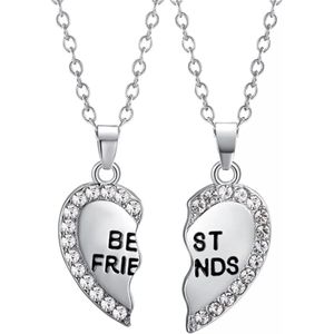 Fako Bijoux® - Vriendschapsketting - BFF Ketting - Gebroken Hart - Kristal - Zilverkleurig