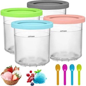 LYPPUL IJshouder voor Ninja Creami - 4 stuks zelfgemaakte ijsbekers met deksel - reservebekers voor ijs - compatibel met NC301 NC299AMZ NC300 Series Ice Cream Maker