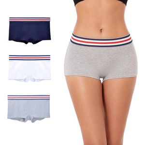 Comfortabele Katoenen Boxershorts Dames - Set van 3 - Blauw Wit Grijs - Maat M - Ademend en Stretch - Voor dames