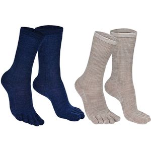 Norfolk - 2 Paar - 56% Merino wol Teensokken - Antiblaren - Temperatuurregulatie - Wandelsokken - Maat 39-42 - Blauw / Beige - Bruges