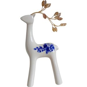 Rendier klein - Heinen Delfts Blauw - Goud - Keramiek - 22.5 cm