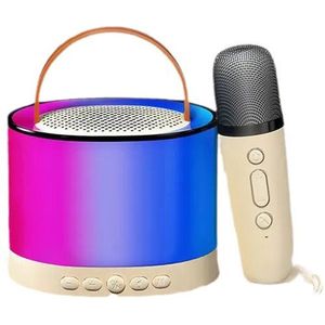 Deze mini-karaokemachine is uitgerust met een draadloze microfoon, draagbare 5.3-kanaals luidsprekers, 3 watt uitgangsvermogen, 52 mm driver-units en led-verlichting. Het is een ideaal draagbaar zangsysteem