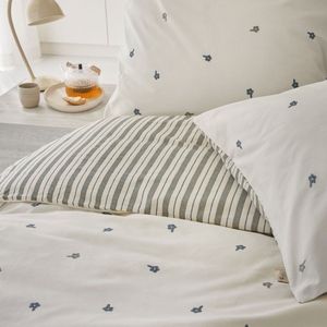 Walra - Dekbedovertrek Remade Blossom Lines - Off White / Groen - 200x220 - 100% Katoen