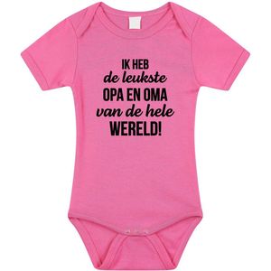 Leukste opa en oma tekst baby rompertje roze meisjes - Cadeau opa en oma - Babykleding 56