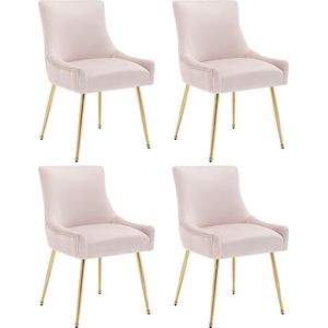 Sweiko 4-delige Eetkamerstoel met verticale strepen, gestoffeerde fauteuil, Metalen beenstoel met metalen handvat, Moderne stoel, Slaapkamer woonkamer stoel, Roze
