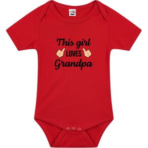This girl loves grandpa tekst baby rompertje rood meisjes - Cadeau opa - Babykleding 92