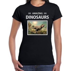 Dieren foto t-shirt T-rex dino - zwart - dames - amazing dinosaurs - cadeau shirt Tyrannosaurus Rex dinosaurus  liefhebber L