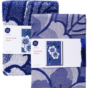 Theedoek en keukendoek set - Bloemen - Delfts blauw - Hollandse cadeautjes - Holland souvenir - cadeau oma
