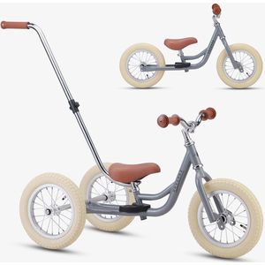 Køvapää Trike - 2 in 1 Loopfiets - 1.5 t/m 4 jaar - Met Naamsticker - 12 inch – Loopfiets - Grijs