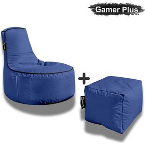 Casacomfy Zitzak,Zitzak Stoel Binnenshuis Buitenshuis Waterbestendig,Zitzak met Ontwerp+voetbankje Volwassenen & Kinderen - Gamer Plus+ Collection - Blauw