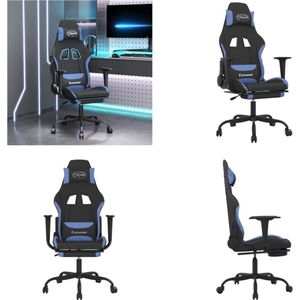 vidaXL Gamestoel met voetensteun stof zwart en blauw - Gamingstoel - Gamingstoelen - Televisiestoel - Racingstoel