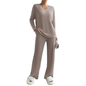 Geribbelde Lounge Wear Set Voor Vrouwen - 2 Stuks Co Ord Training Set Dames Pjs Loungewear Nachtkleding
