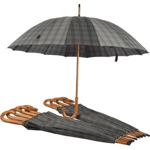 Grijze Geruite Paraplu Set van 10 | Ideaal voor Unisex | Lichtgewicht, Diameter 102cm, Lengte 89cm | houten Met 16 panelen