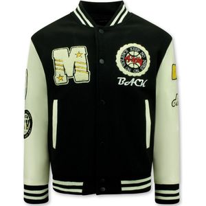 Geborduurde Vintage Varsity Jacket Heren Oversized - 851 - Zwart