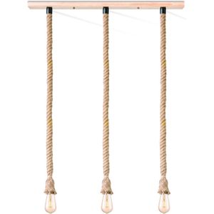 Home Sweet Home - Landelijke Hanglamp Leonardo - geschikt voor E27 LED lichtbron - 3 lichts hanglamp gemaakt van Touw - 95/12/130cm - Pendellamp geschikt voor woonkamer, slaapkamer en keuken